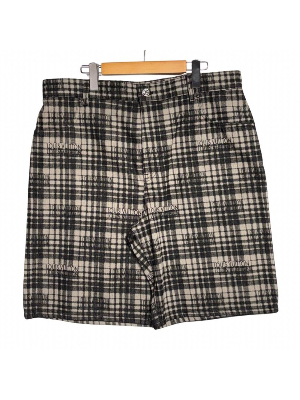 Louis Vuitton Logo Checkered Shorts Black White Cotton 36